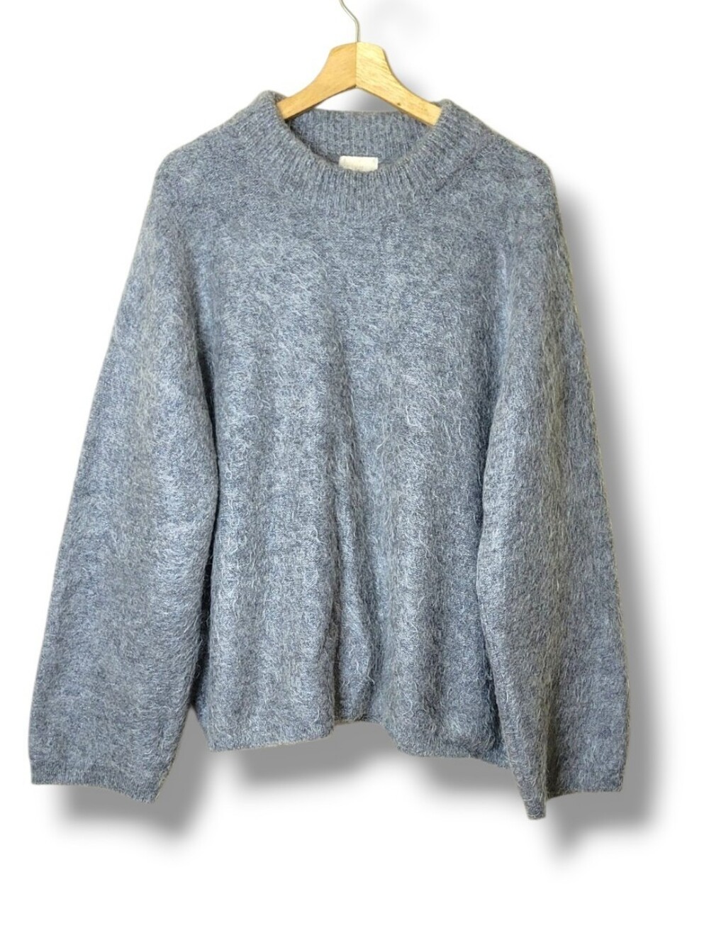 H&M Mohair Wool Blend Gray Oversized Fuzzy Crew Neck Sweater Size Large